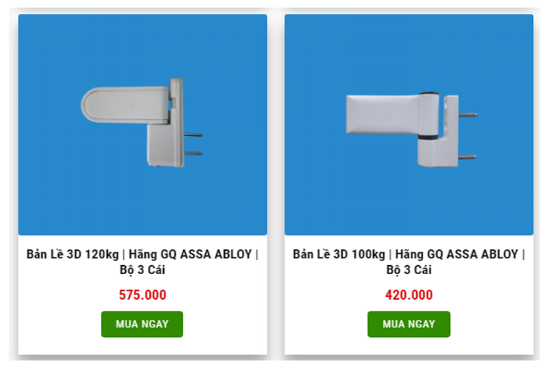 Giá bán bản lề 3D ở một cửa hàng