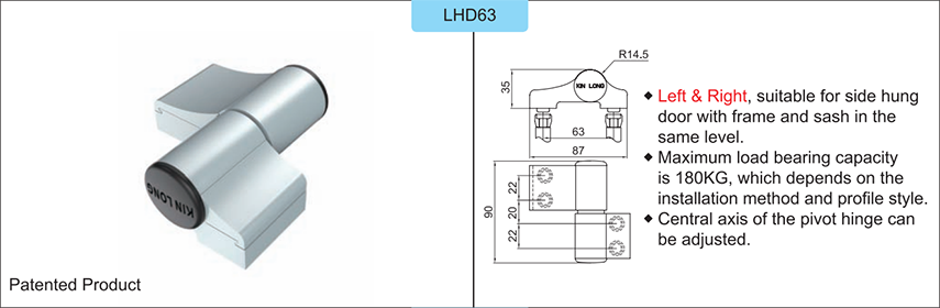 Thông số kỹ thuật bản lề 3D LHD63 hãng Kinlong