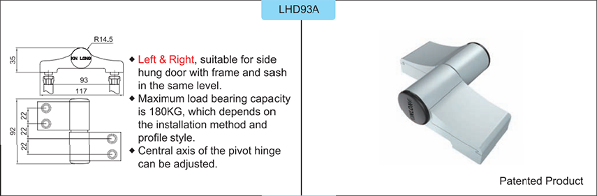 Thông số kỹ thuật bản lề 3D LHD93A hãng Kinlong