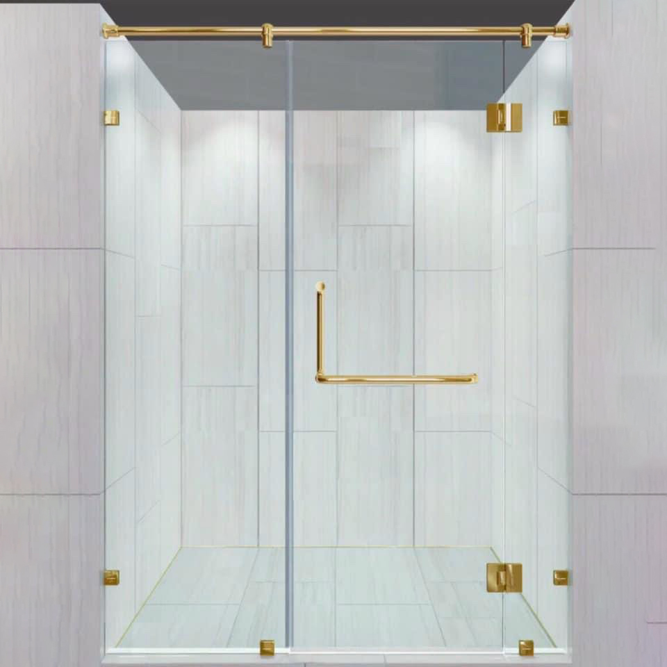 Bộ phòng tắm kính mở 180 độ màu vàng