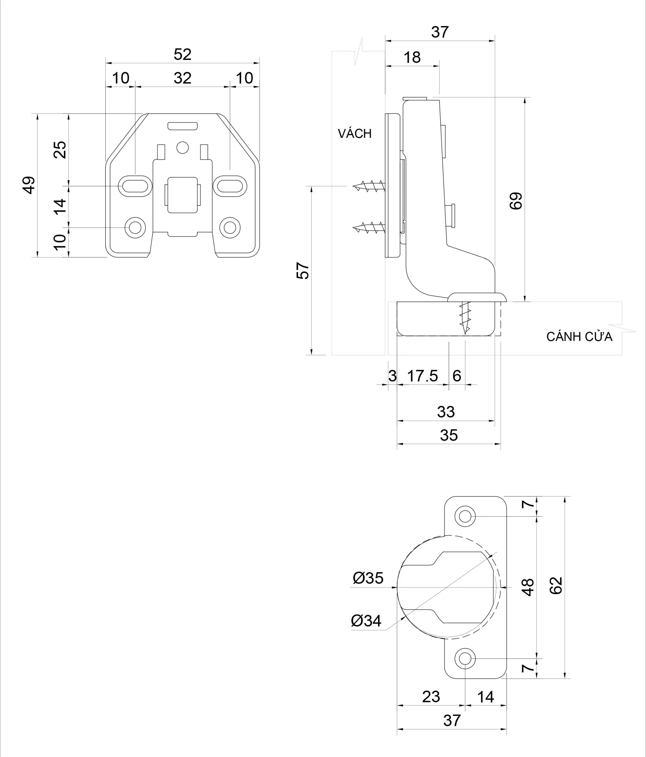 Thông số kỹ thuật bản lề bật giảm chấn IVAN 01608.003