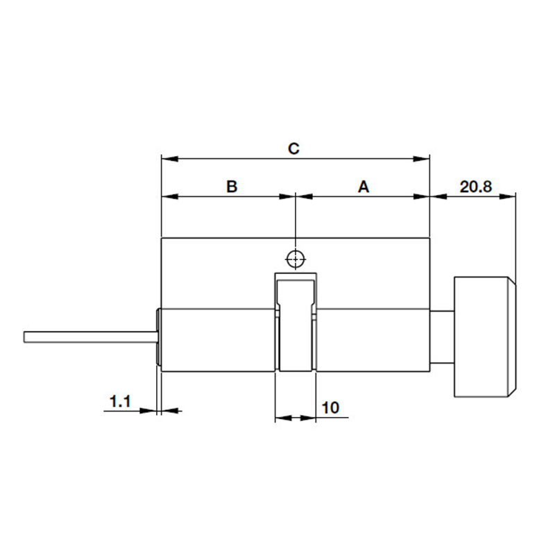 Thông số kĩ thuật lõi khóa 1 đầu chìa 1 núm vặn Hafele 916.63.098 70mm