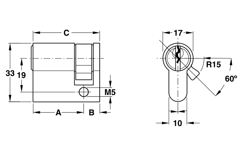 Thông số kĩ thuật lõi khóa 1 đầu chìa Hafele 916.63.363 45mm