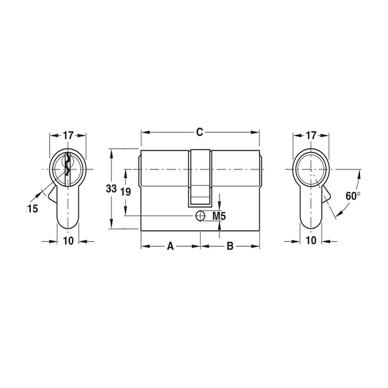 Thông số kĩ thuật ruột khóa cho ban công Hafele 916.96.017 70mm