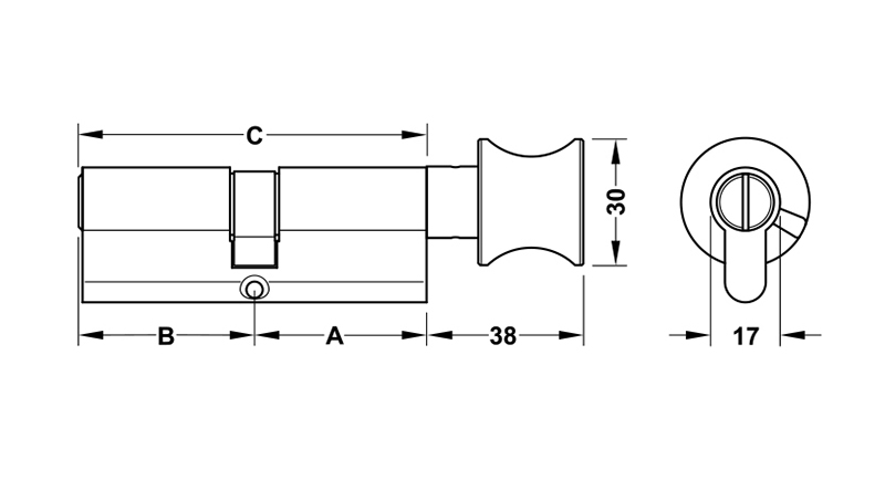 Thông số kĩ thuật ruột khóa cửa WC Hafele 916.64.952 91mm