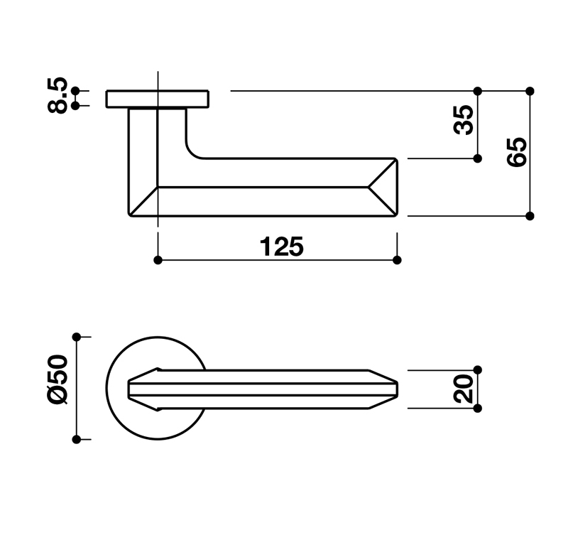 Thông số kĩ thuật tay nắm khóa phân thể hợp kim Hafele 901.78.282