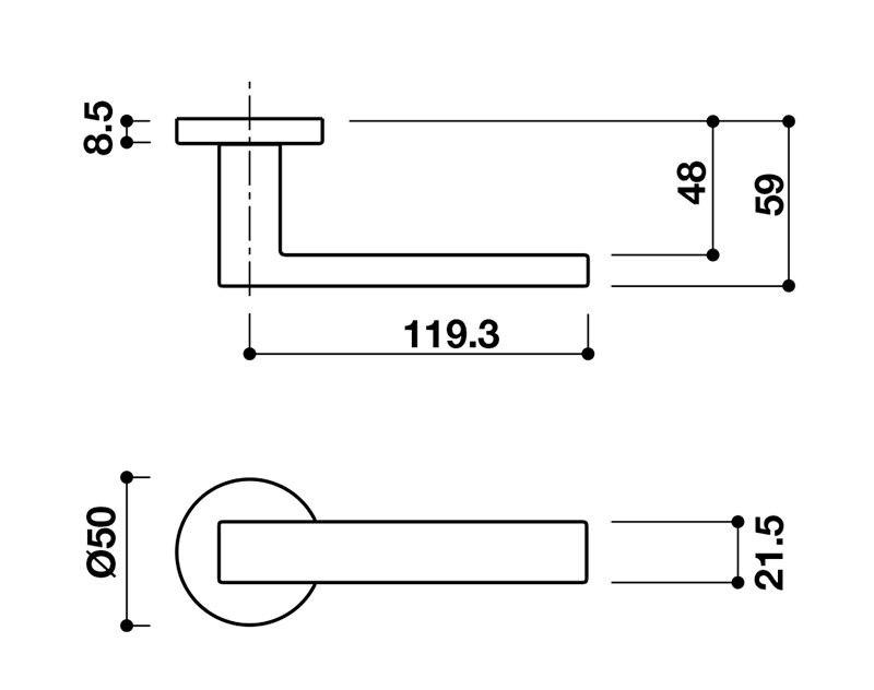 Thông số kĩ thuật tay nắm khóa phân thể hợp kim Hafele 905.99.542