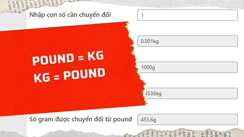 Quy đổi pound sang kg và kg sang pound