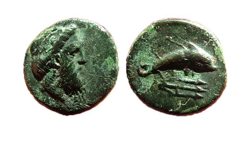 Hình ảnh đồng xu hợp kim đồng kẽm Nisyros từ thời kỳ Hy Lạp cổ đại