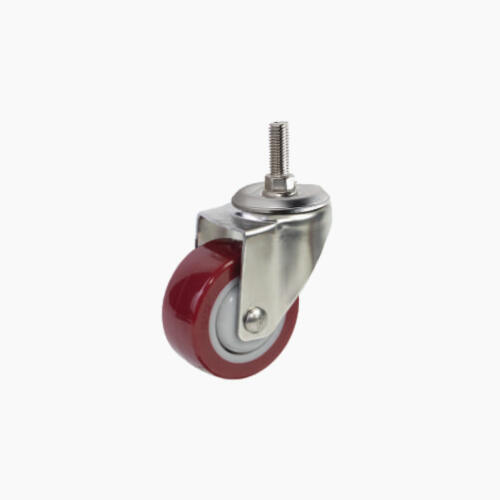 Bánh xe cọc vít nhựa PU đỏ CP030 xoay càng inox - Hình ảnh 2