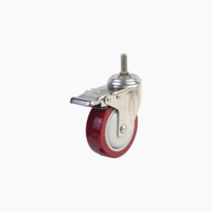 Bánh xe cọc vít nhựa PU đỏ CP031 xoay khóa càng inox