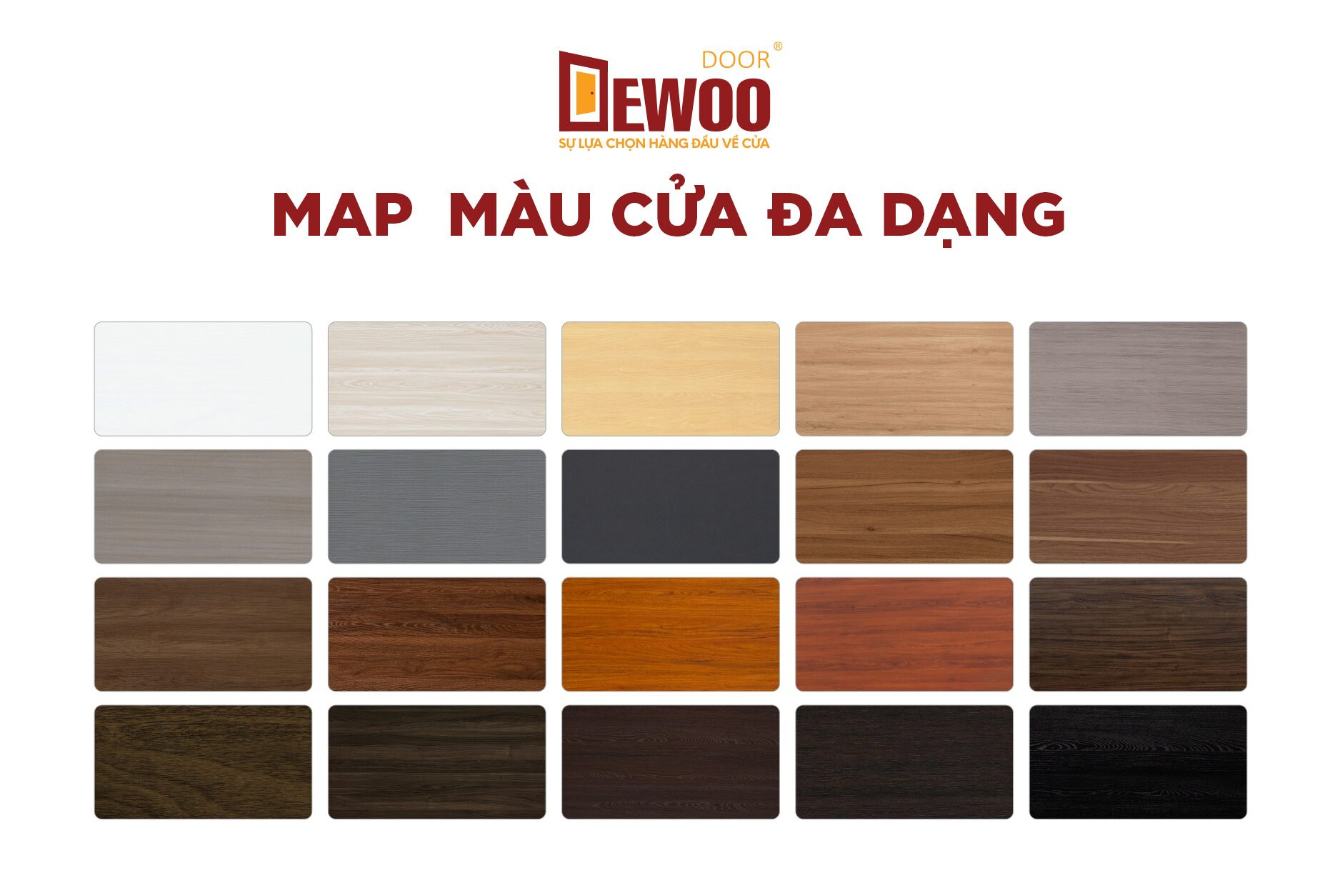 Bảng màu sắc đa dạng của cửa nhựa composite Dewoo phù hợp mọi không gian