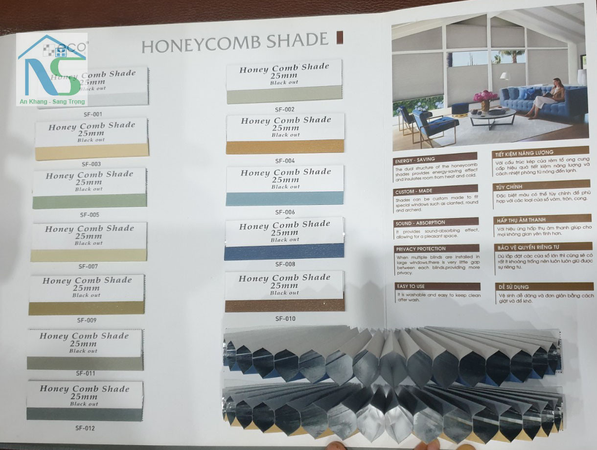 Chi tiết kết cấu và màu sắc của rèm tổ ong cách nhiệt điều hoà