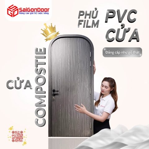Cửa Composite Phủ Film PVC hiện đại màu xám