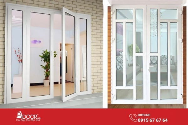 Cửa đi nhựa lõi thép mở quay hiện đại cho không gian nhà ở tại Vinh