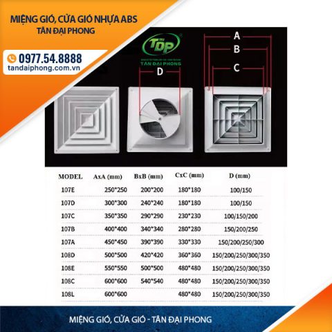 Cửa gió nhựa ABS đa dạng kiểu dáng
