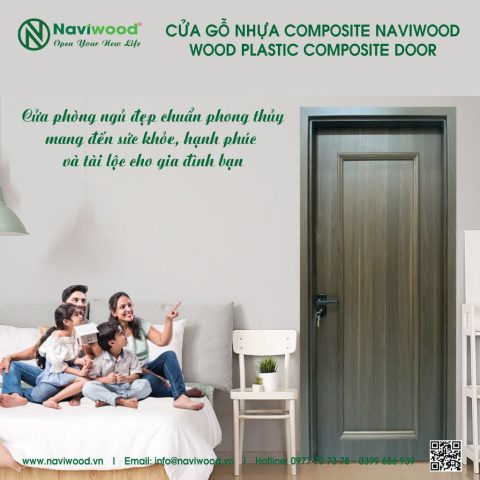 Cửa gỗ nhựa composite màu nâu vân gỗ cho phòng ngủ hiện đại