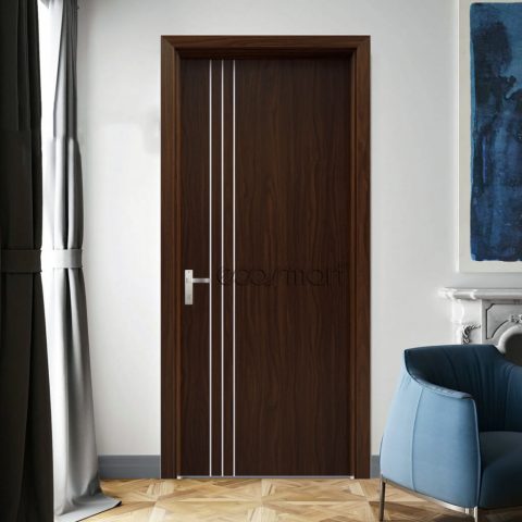 Cửa gỗ nhựa composite màu nâu vân gỗ hiện đại