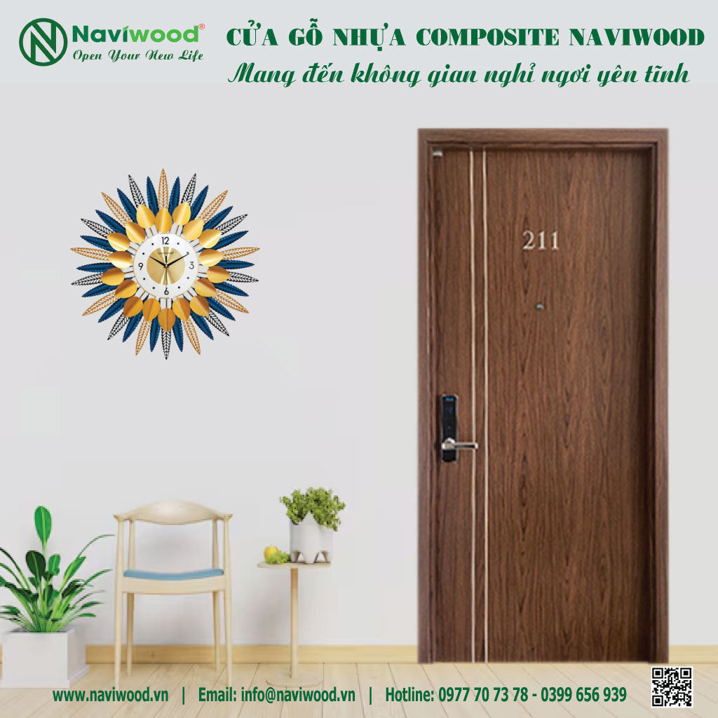 Cửa gỗ nhựa composite sử dụng trong môi trường khách sạn, đảm bảo độ bền và thẩm mỹ.