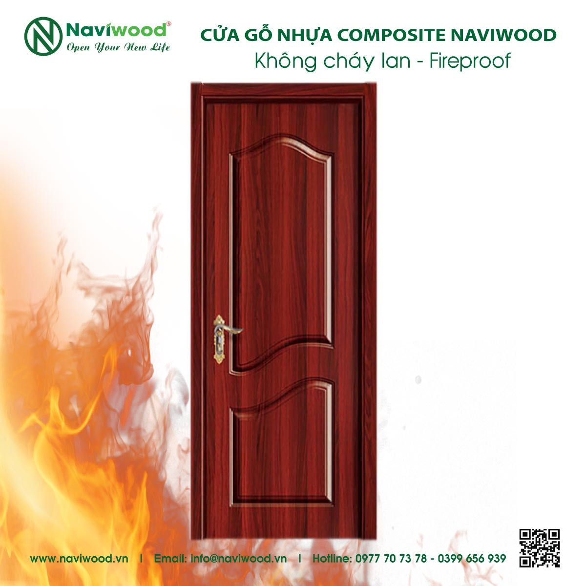 Cửa gỗ nhựa composite với khả năng hạn chế cháy lan, tăng an toàn cho công trình.