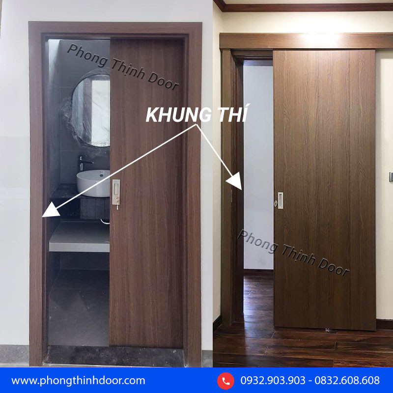 Cửa lùa composite có khung bao giả bên ngoài