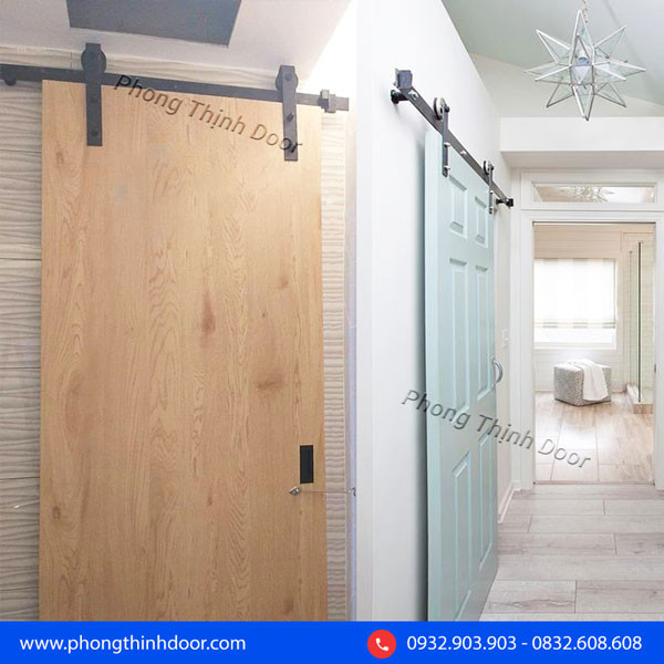 Cửa lùa composite kiểu Barndoor với phong cách Châu Âu