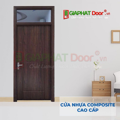 Cửa nhựa composite màu đen có ô kính cho phòng tắm