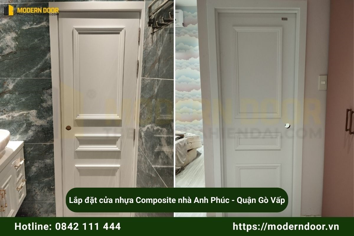 Cửa nhựa gỗ Composite phào nổi được lắp cho anh Phúc tại Gò Vấp
