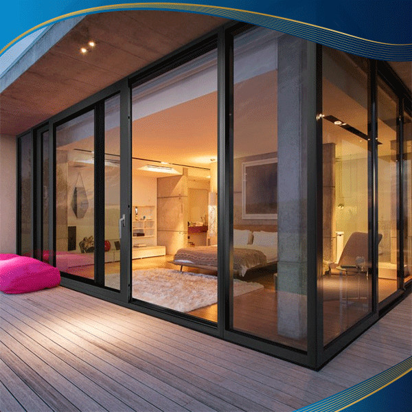 Cửa nhựa lõi thép 2 cánh xếp trượt màu đen, lý tưởng cho phòng ngủ tại các villa, khu nghỉ dưỡng ở Đà Nẵng