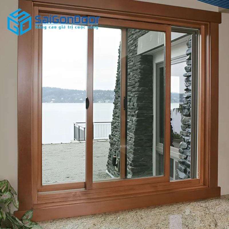 Cửa nhựa lõi thép giả gỗ 2 cánh lùa tiết kiệm không gian