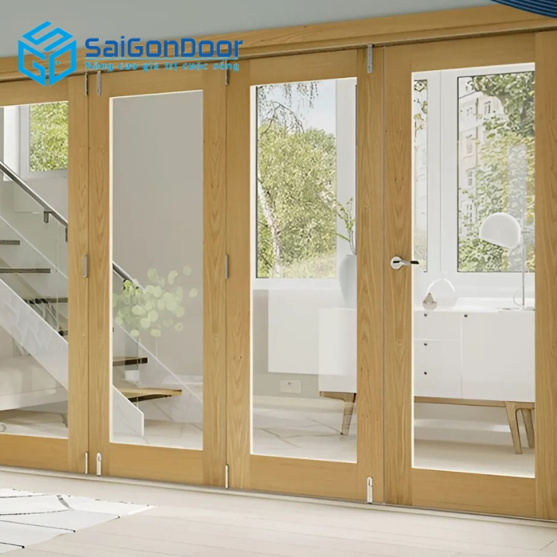 Cửa nhựa lõi thép giả gỗ 4 cánh cho cửa chính