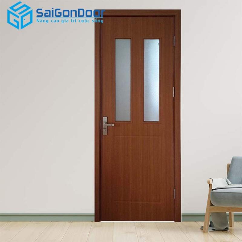 Cửa nhựa lõi thép giả gỗ kết hợp kính để tăng ánh sáng