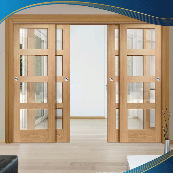 Cửa nhựa lõi thép vân gỗ 4 cánh mở trượt
