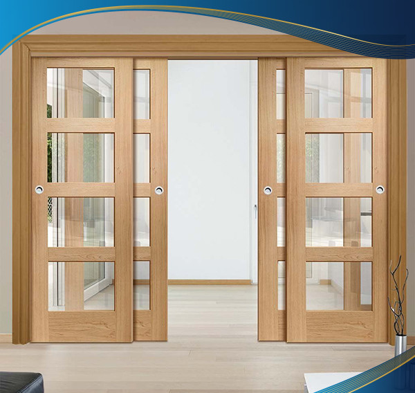 Cửa nhựa lõi thép vân gỗ 4 cánh