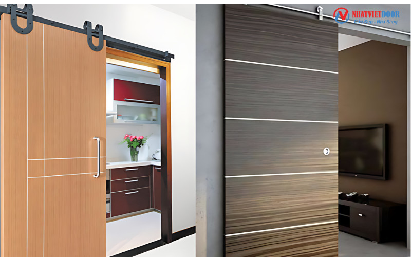 Cửa nhựa lùa 1 cánh giả gỗ ABS Hàn Quốc sang trọng cho phòng khách