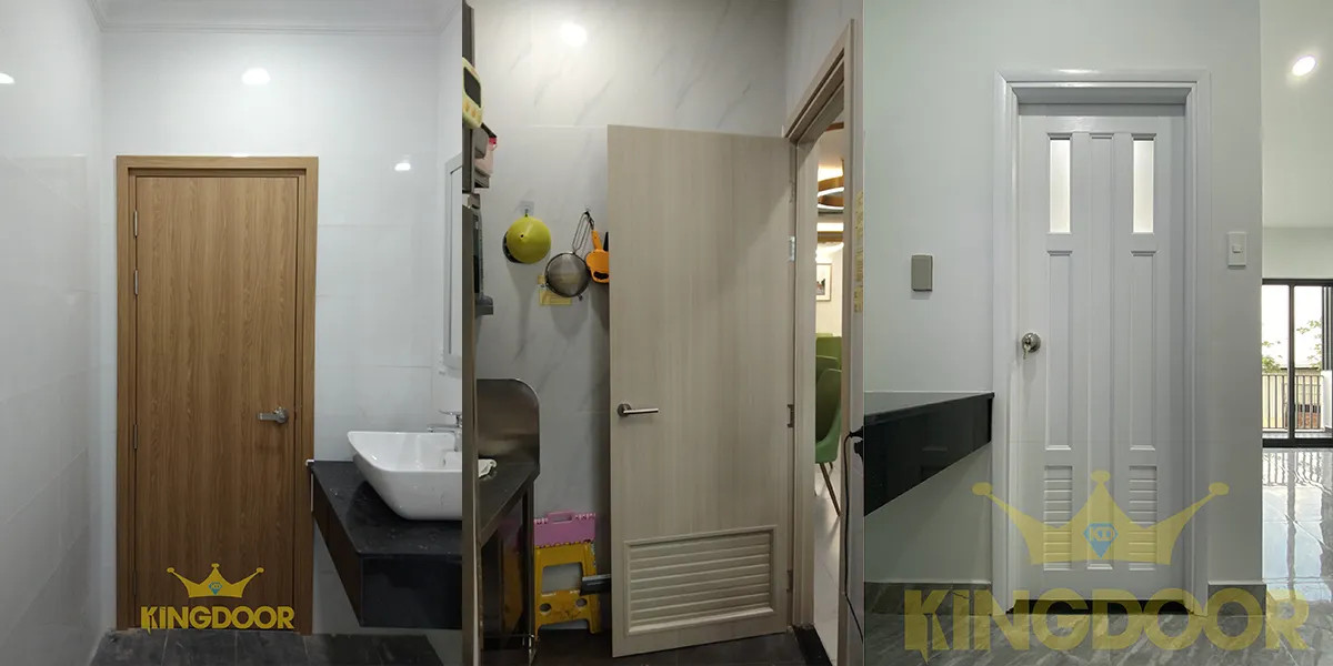 Cửa nhựa nhà vệ sinh màu vân gỗ sáng đẹp mắt