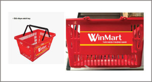 Hình ảnh giỏ nhựa xách tay có dán decal nhận diện tại các cửa hàng WinMart+
