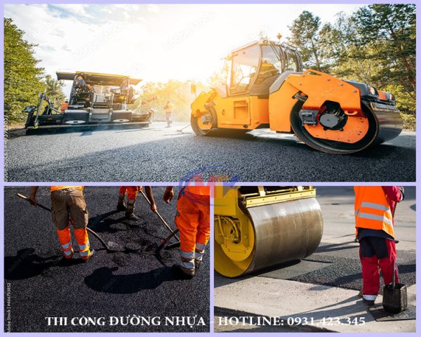 Hình ảnh xe lu bánh thép đang lu lèn lớp bê tông nhựa nóng trên công trường để đạt độ chặt tối ưu