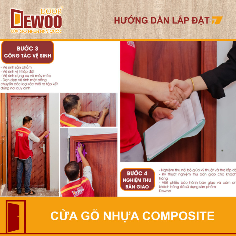 Kiểm tra cuối cùng và vệ sinh cửa nhựa composite sau khi lắp đặt