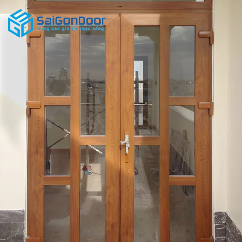 Mẫu cửa nhựa lõi thép giả gỗ 2 cánh đẹp mắt