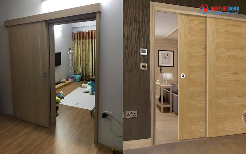Mẫu cửa nhựa lùa 1 cánh vân gỗ cao cấp cho phòng ngủ