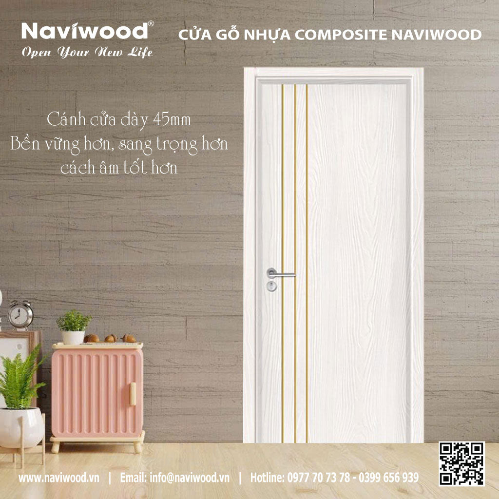 Mẫu cửa phòng ngủ bằng gỗ nhựa Naviwood NW15 tinh tế