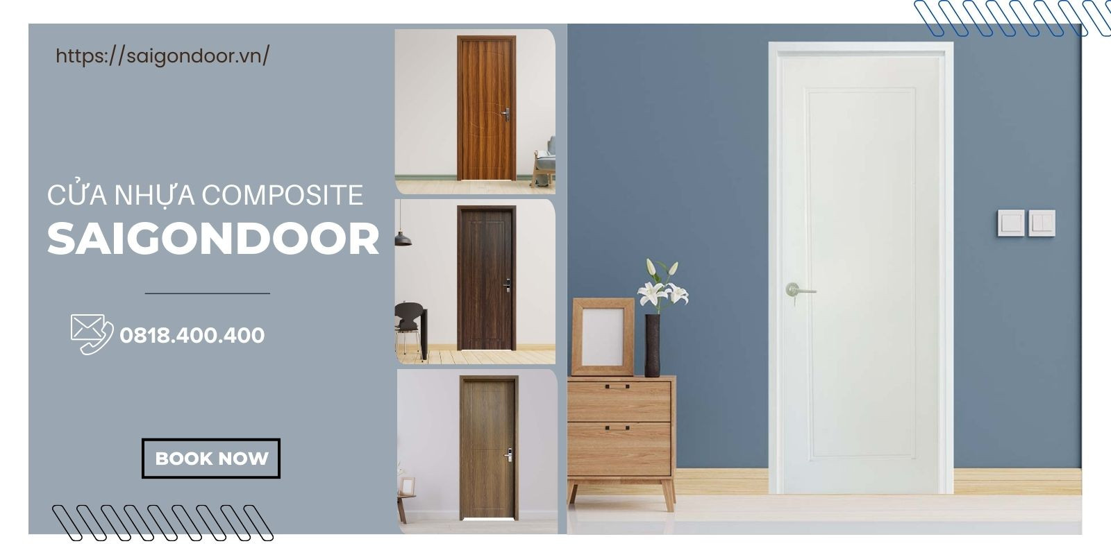 Minh họa các công dụng đa năng của cửa nhựa composite màu trắng trong không gian sống