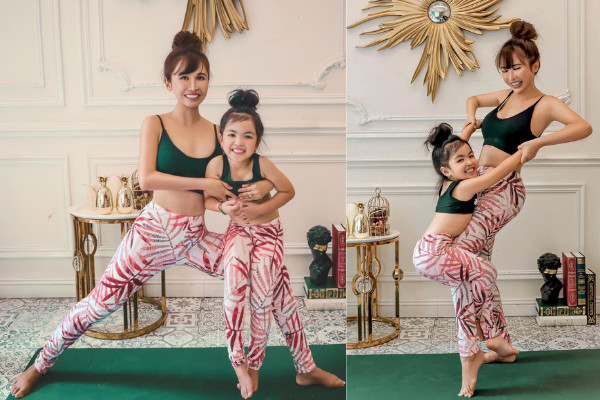 Nana Phạm, con gái Minh Nhựa, tập yoga cùng mẹ