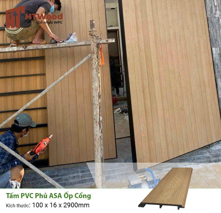 Tấm ốp PVC phủ ASA giả gỗ cho cửa cổng bền đẹp