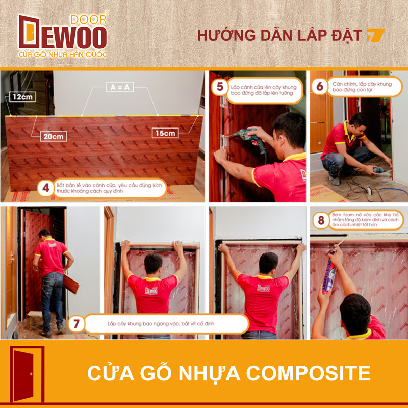 Thợ chuyên nghiệp gắn bản lề và cánh cửa nhựa composite