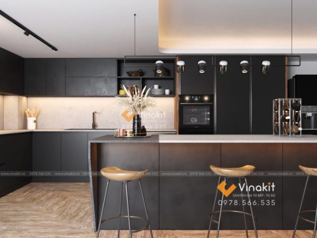 Tủ bếp nhựa màu trắng hiện đại với nhiều ngăn kéo