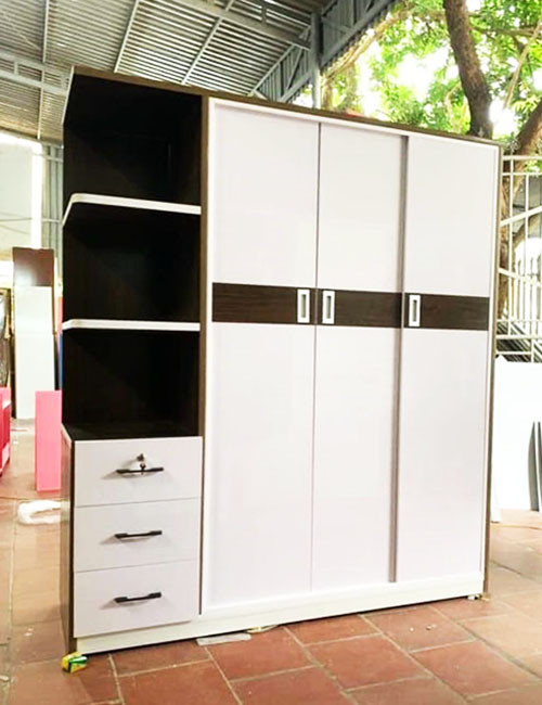 Tủ nhựa đựng quần áo cửa lùa có kệ giả gỗ