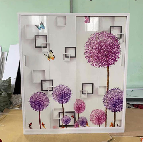 Tủ nhựa giả gỗ cửa lùa 3D