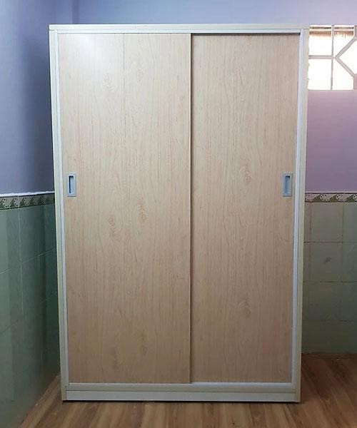 Tủ nhựa giả gỗ cửa lùa màu sồi